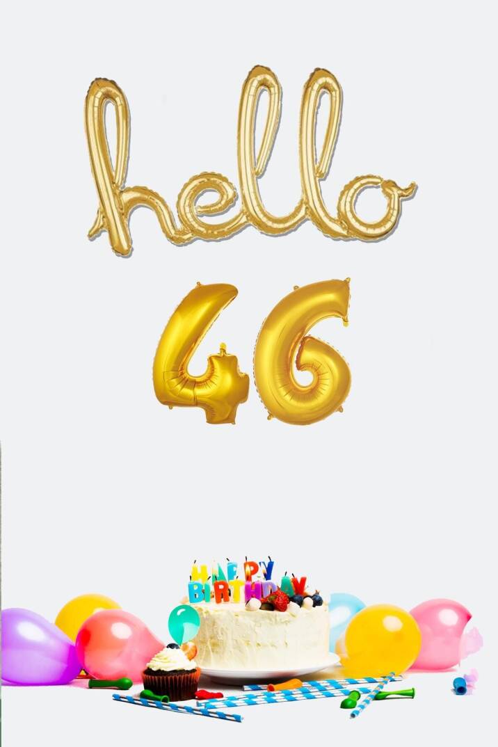 46 Yaş Doğum Günü Balonları - Hello 46 El Yazısı Gold Renk Folyo Balon - 1