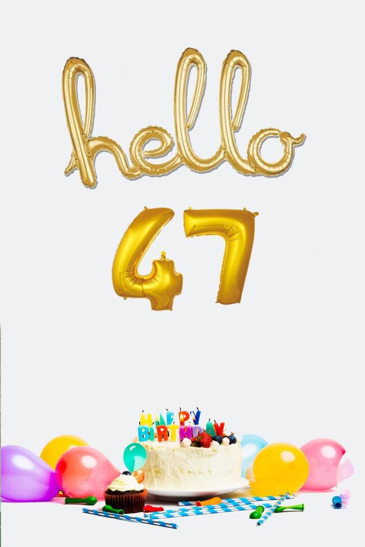 47 Yaş Doğum Günü Balonları - Hello 47 El Yazısı Gold Renk Folyo Balon - 1