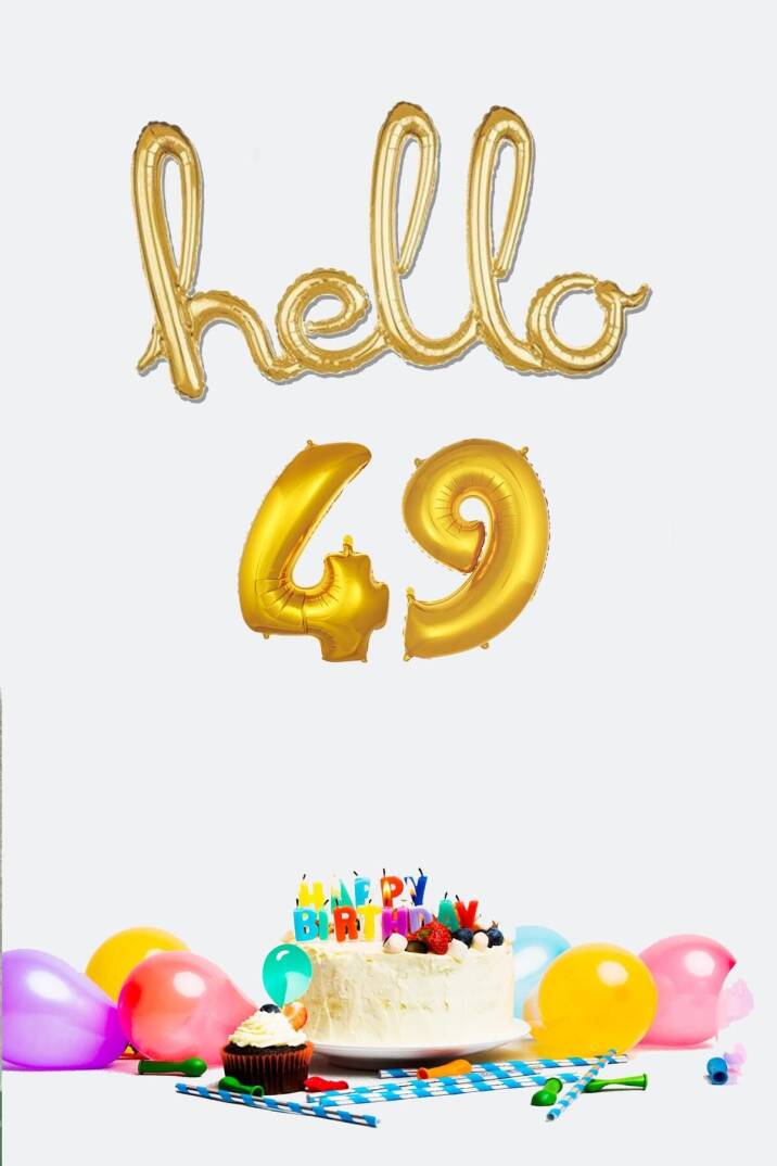 49 Yaş Doğum Günü Balonları - Hello 49 El Yazısı Gold Renk Folyo Balon - 1