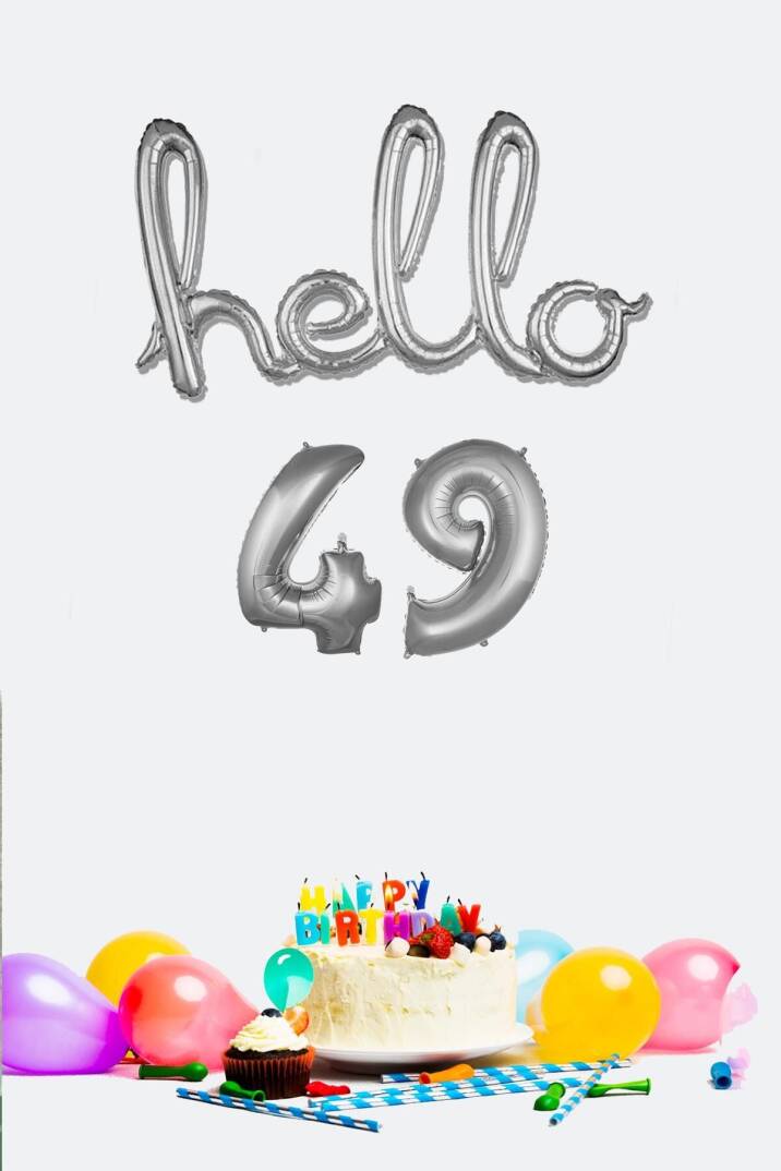 49 Yaş Doğum Günü Balonları - Hello 49 El Yazısı Gümüş Renk Folyo Balon - 1