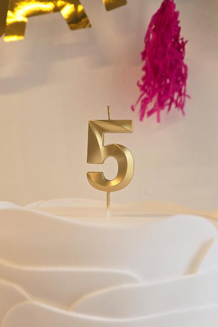 5 Yaş Gold Mum Rakam Pasta Mumu Yaş Mum Gold Renk - 1
