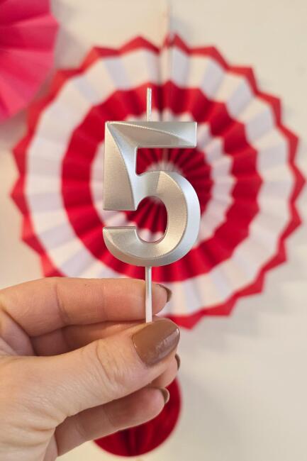 5 Yaş Gümüş Mum Rakam Pasta Mumu Yaş Mum Gümüş Renk - 2