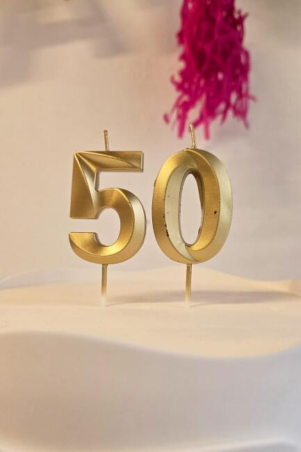 50 Yaş Gold Mum Rakam Pasta Mumu Yaş Mum Gold Renk - 1