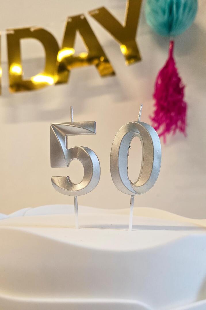 50 Yaş Gümüş Mum Rakam Pasta Mumu Yaş Mum Gümüş Renk - 1