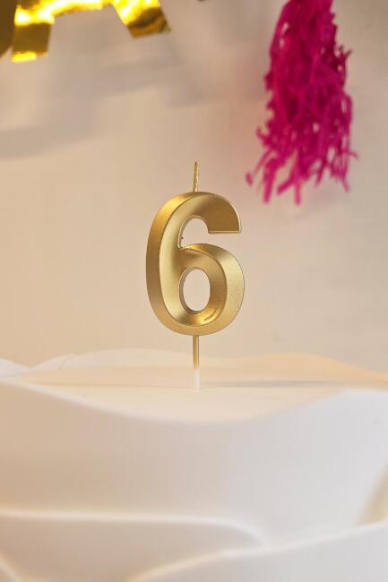 6 Yaş Gold Mum Rakam Pasta Mumu Yaş Mum Gold Renk - 1