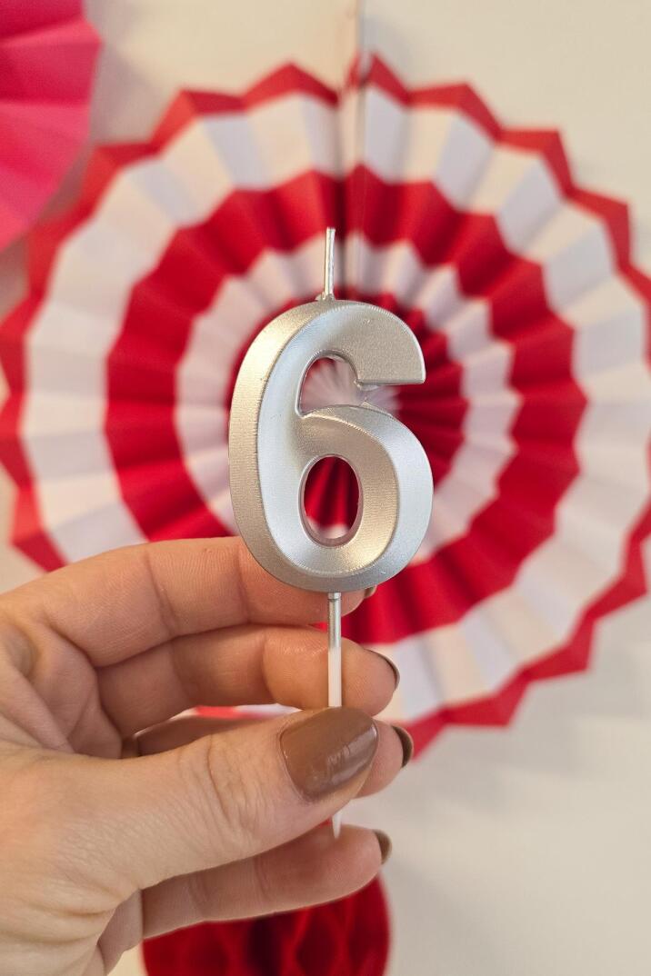 6 Yaş Gümüş Mum Rakam Pasta Mumu Yaş Mum Gümüş Renk - 2