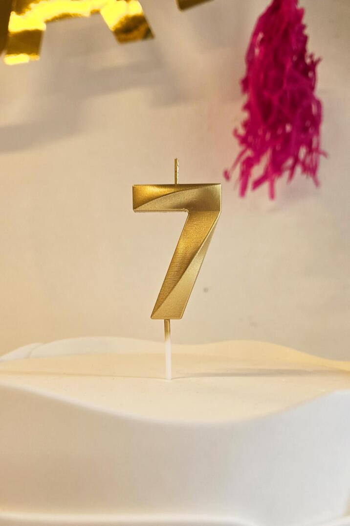 7 Yaş Gold Mum Rakam Pasta Mumu Yaş Mum Gold Renk - 1