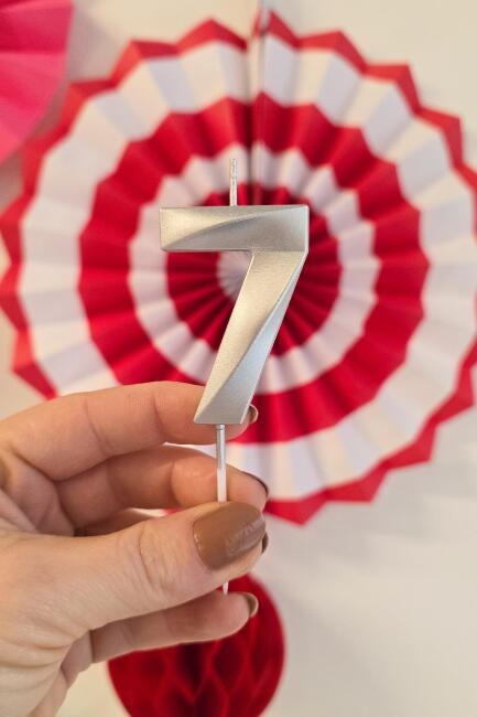 7 Yaş Gümüş Mum Rakam Pasta Mumu Yaş Mum Gümüş Renk - 2
