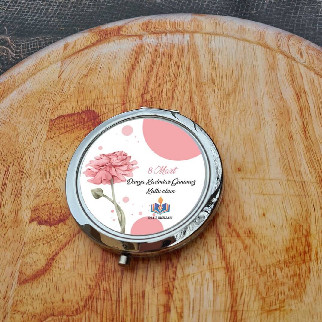 8 Mart Hediyesi Ayna Firma Logolu Metal Cep Aynası - 2