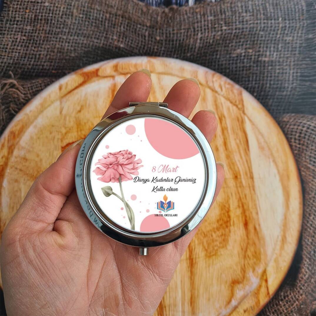 8 Mart Hediyesi Ayna Firma Logolu Metal Cep Aynası - 3