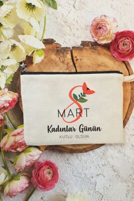 8 Mart Kadınlar Günü Hediyesi Astarlı Makyaj Çantası Clutch Çanta Model4