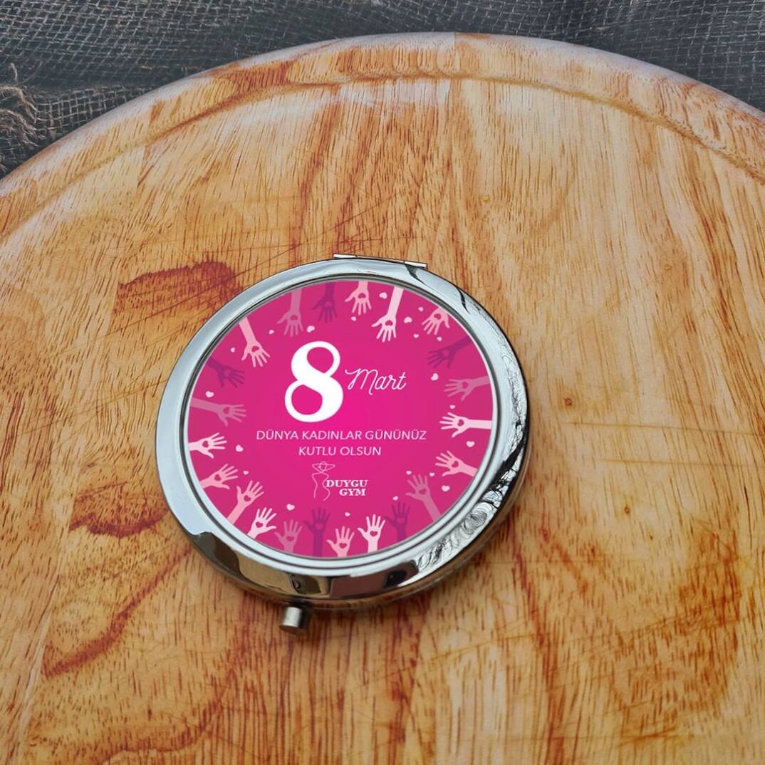 8 Mart Kadınlar Günü Hediyesi Metal Cep Aynası - 3