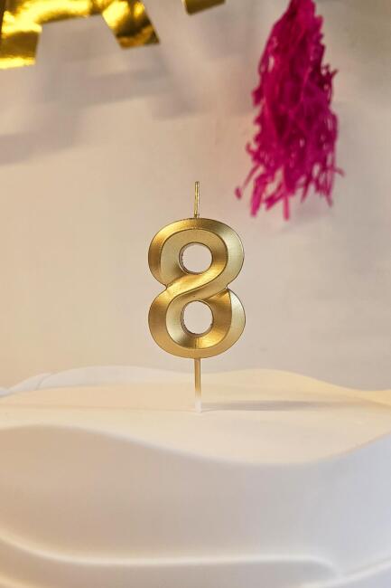 8 Yaş Gold Mum Rakam Pasta Mumu Yaş Mum Gold Renk - 1