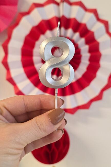 8 Yaş Gümüş Mum Rakam Pasta Mumu Yaş Mum Gümüş Renk - 2