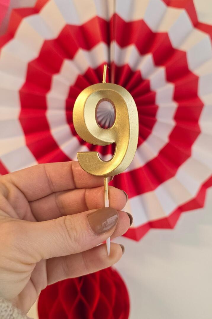 9 Yaş Gold Mum Rakam Pasta Mumu Yaş Mum Gold Renk - 2