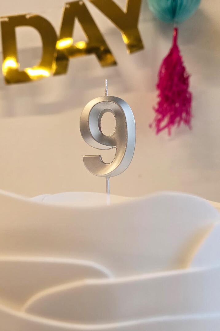9 Yaş Gümüş Mum Rakam Pasta Mumu Yaş Mum Gümüş Renk - 1