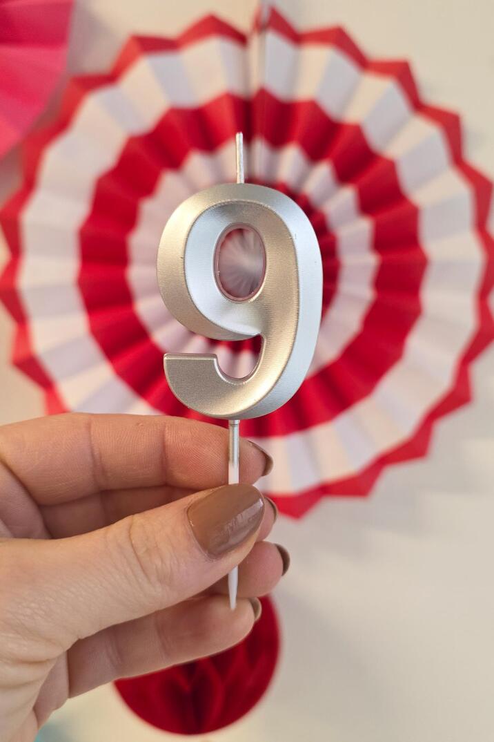 9 Yaş Gümüş Mum Rakam Pasta Mumu Yaş Mum Gümüş Renk - 2