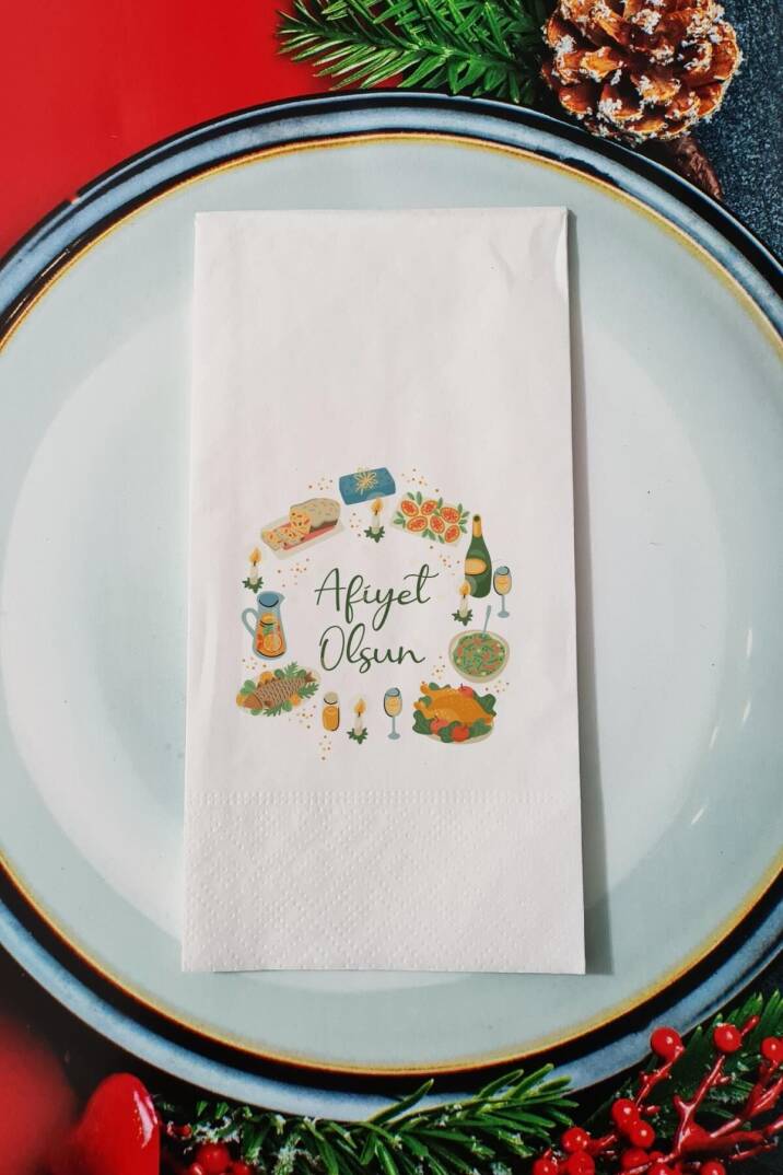 Afiyet Olsun Yazılı Yılbaşı Sofram Yeni Yıl Sunum Peçetesi - 1