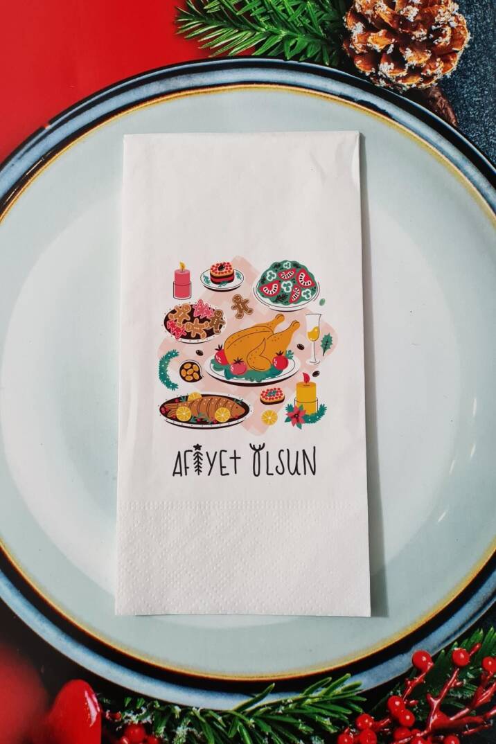 Afiyet Olsun Yazılı Yılbaşı Ziyafeti Yeni Yıl Sunum Peçetesi - 1