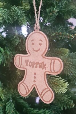 Ahşap İsme Özel Kurabiye Adam Gingerbread Şekilli Yılbaşı Ağaç Süsü - 2
