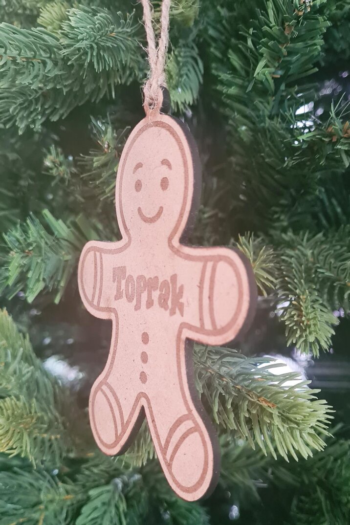 Ahşap İsme Özel Kurabiye Adam Gingerbread Şekilli Yılbaşı Ağaç Süsü - 3