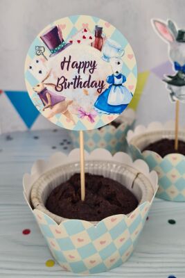 Alice in Wonderland Konsept Kürdan Süsleri Cupcake Süsleri Lüks Büyük Boy 10lu Paket - 2