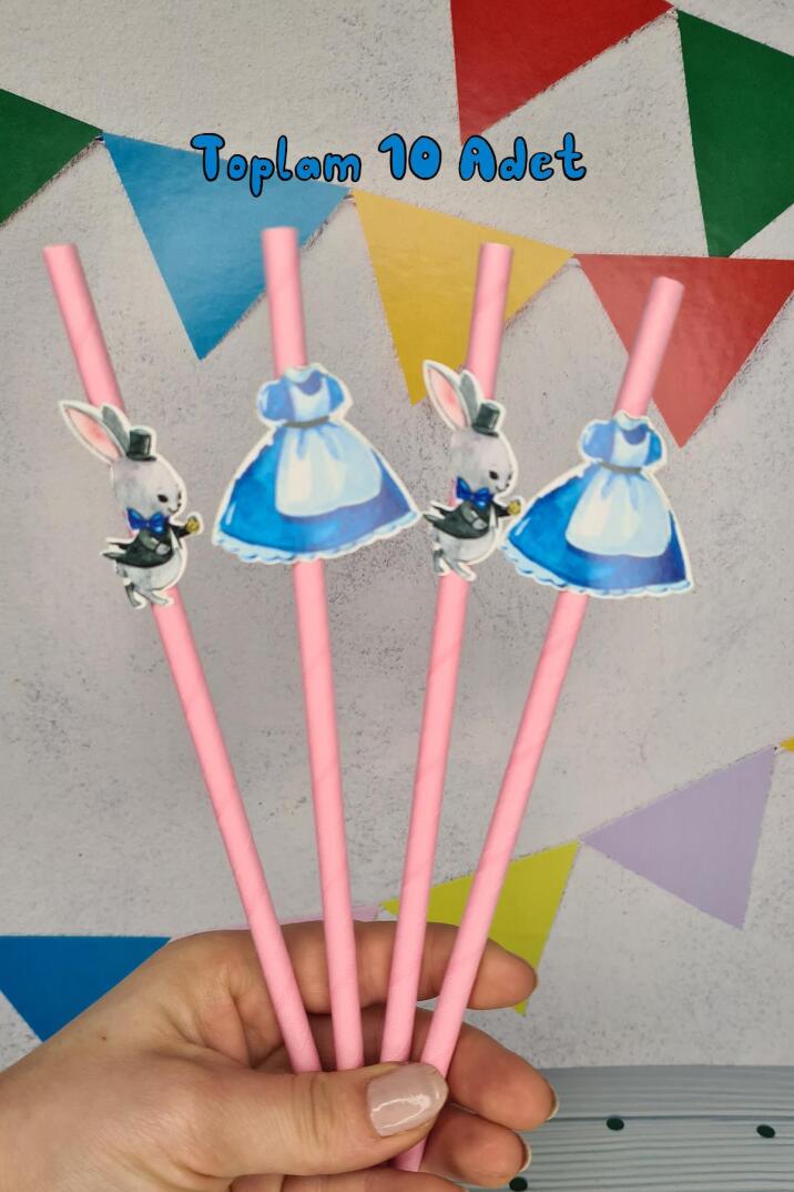 Alice in Wonderland Konsept Pipet Süsleri 10lu Lüks Pipet Paketi - 1