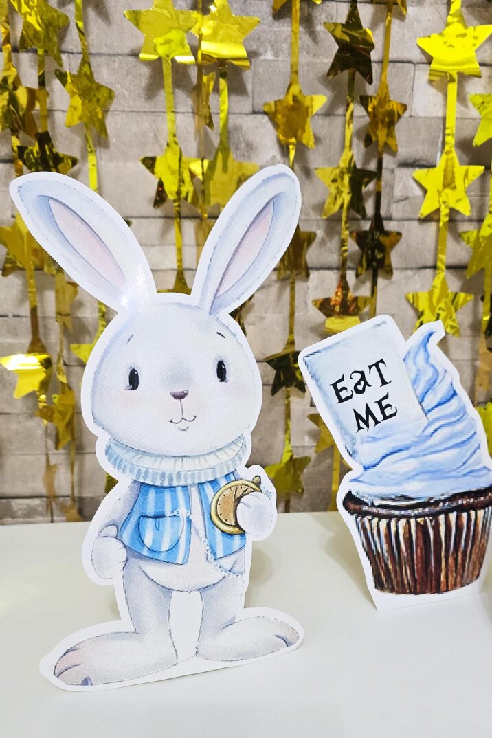 Alice in Wonderland Tema Doğum Günü Ayaklı Pano Seti Alice in Wonderland Doğum Günü Masa Üstü Panolar - 3