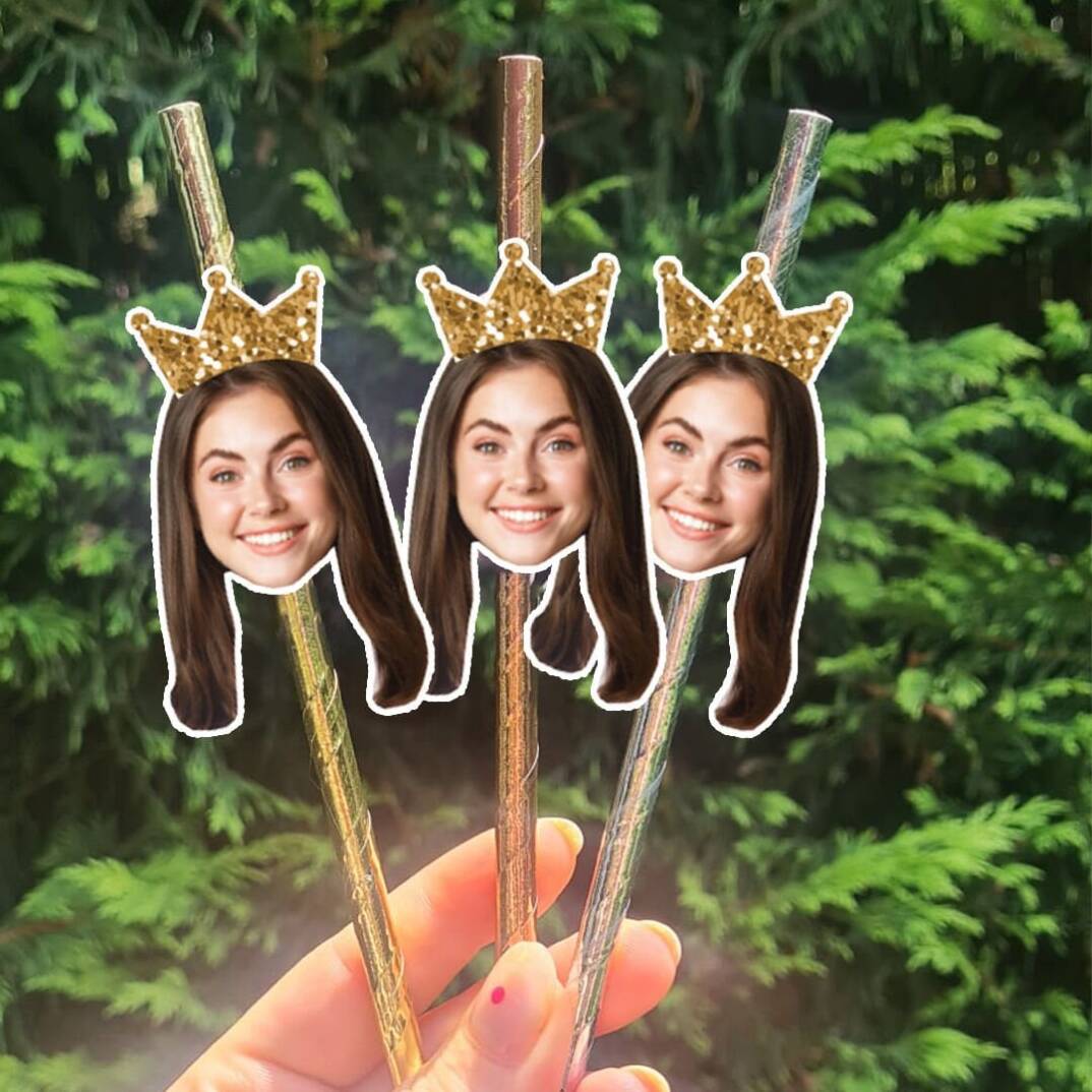 Altın Taçlı Fotoğraf Baskılı Pipet Takımı 5 li - 1