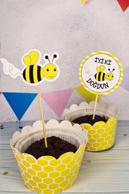 Arı Konsept Kürdan Süsleri Cupcake Süsleri Lüks Büyük Boy 10lu Paket - 1