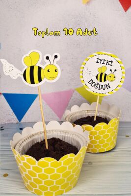 Arı Konsept Kürdan Süsleri Cupcake Süsleri Lüks Büyük Boy 10lu Paket - 2