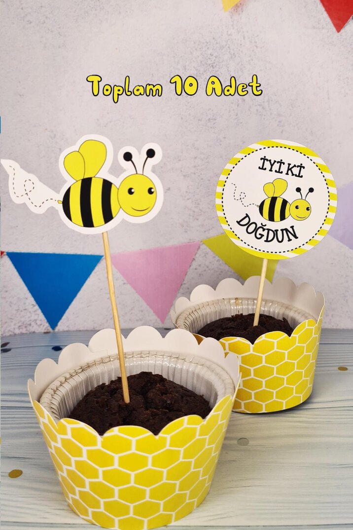 Arı Konsept Kürdan Süsleri Cupcake Süsleri Lüks Büyük Boy 10lu Paket - 2