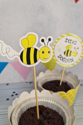 Arı Konsept Kürdan Süsleri Cupcake Süsleri Lüks Büyük Boy 10lu Paket - 3