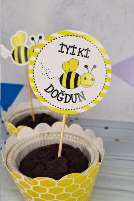 Arı Konsept Kürdan Süsleri Cupcake Süsleri Lüks Büyük Boy 10lu Paket - 4