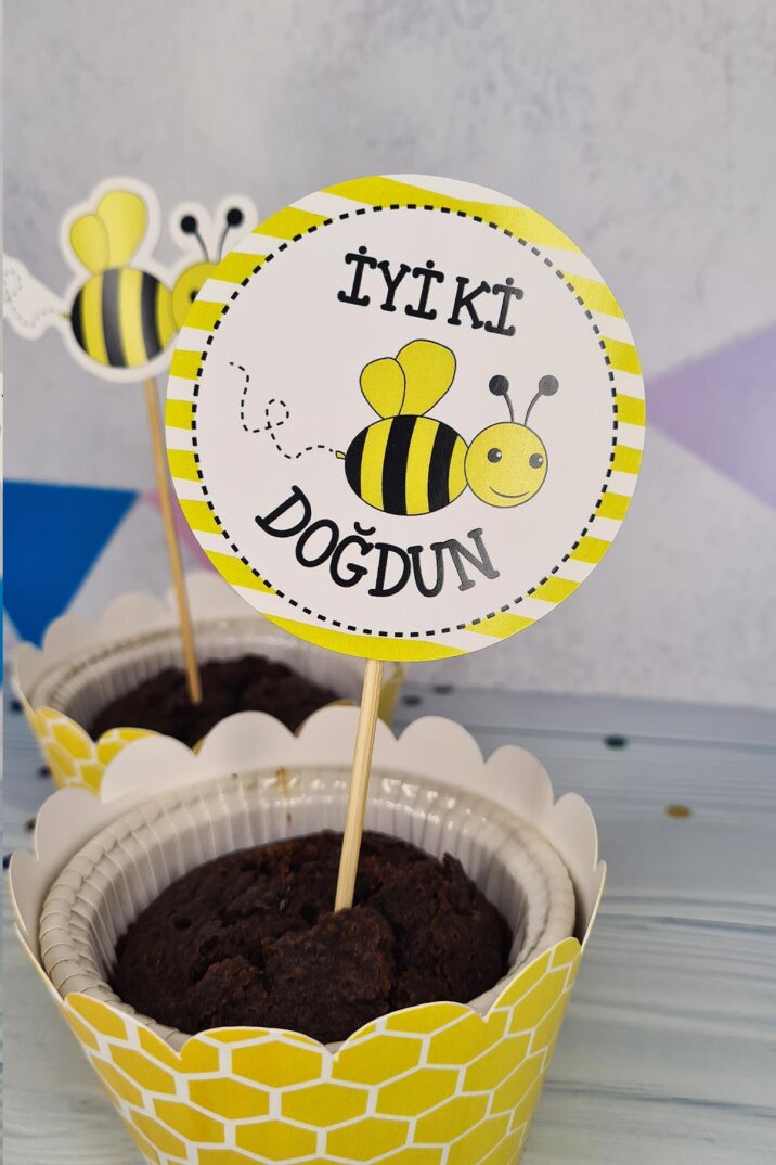 Arı Konsept Kürdan Süsleri Cupcake Süsleri Lüks Büyük Boy 10lu Paket - 4