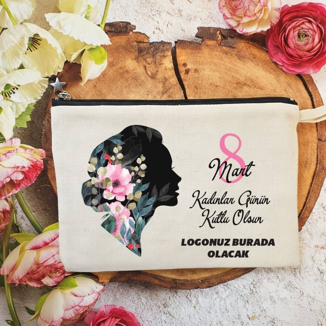 Astarlı Lüx Clutch Çanta Kadın Silüeti 8 Mart Kadınlar Günü Logo Baskılı - 1