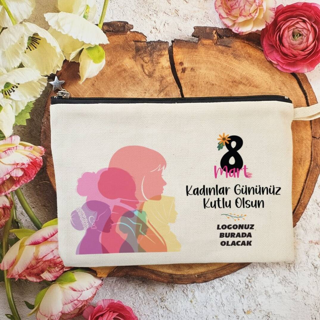 Astarlı Lüx Clutch Çanta Renkli Kadınlar 8 Mart Kadınlar Günü Logo Baskılı - 1