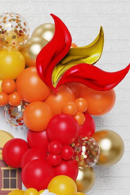 Ateş Şeklinde Balon Seti 3 lü . İtfaiye Fire Balon Konsept Folyo Balon Seti - 2