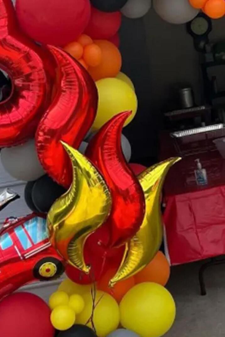 Ateş Şeklinde Balon Seti 3 lü . İtfaiye Fire Balon Konsept Folyo Balon Seti - 3