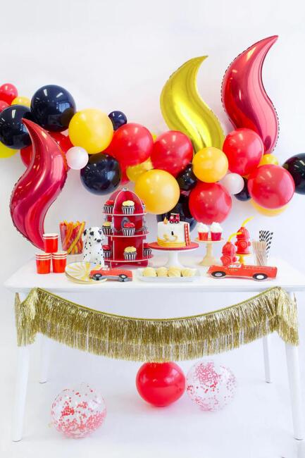 Ateş Şeklinde Balon Seti 3 lü . İtfaiye Fire Balon Konsept Folyo Balon Seti - 5