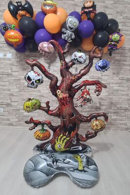 Ayaklı Cadılar Bayramı Ağacı Folyo Balon Dallı Korkunç Halloween Ağaç Folyo Balon Yerde Durabilen Dev Balon - 1
