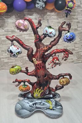 Ayaklı Cadılar Bayramı Ağacı Folyo Balon Dallı Korkunç Halloween Ağaç Folyo Balon Yerde Durabilen Dev Balon - 2