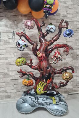 Ayaklı Cadılar Bayramı Ağacı Folyo Balon Dallı Korkunç Halloween Ağaç Folyo Balon Yerde Durabilen Dev Balon - 3