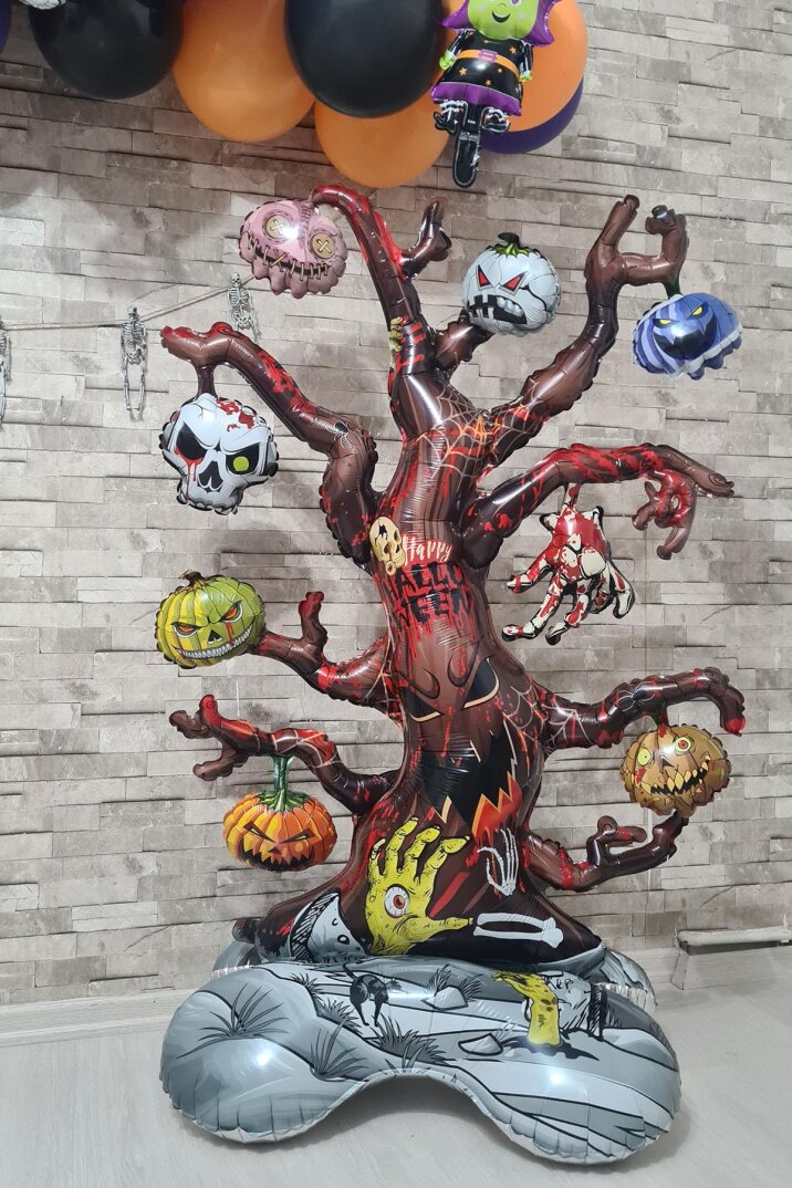 Ayaklı Cadılar Bayramı Ağacı Folyo Balon Dallı Korkunç Halloween Ağaç Folyo Balon Yerde Durabilen Dev Balon - 3