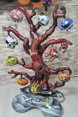 Ayaklı Cadılar Bayramı Ağacı Folyo Balon Dallı Korkunç Halloween Ağaç Folyo Balon Yerde Durabilen Dev Balon - 4