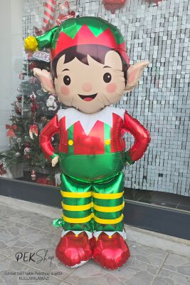 Ayaklı Dev Elf Folyo Balon Yılbaşı Süsleme Balonu - 1