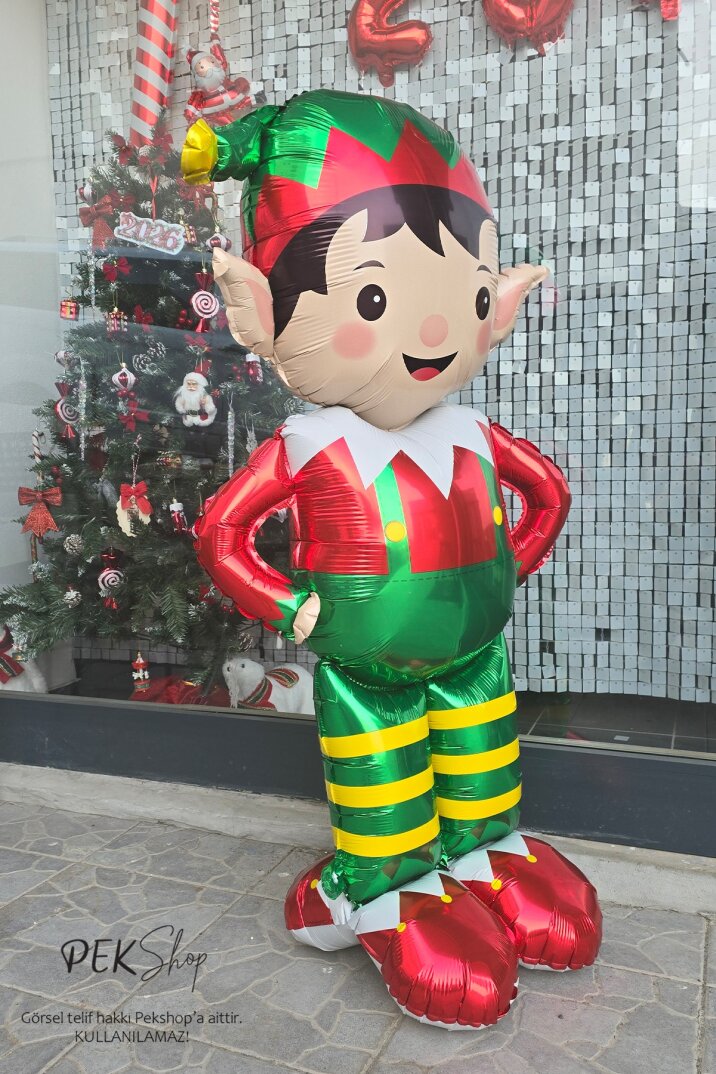Ayaklı Dev Elf Folyo Balon Yılbaşı Süsleme Balonu - 2