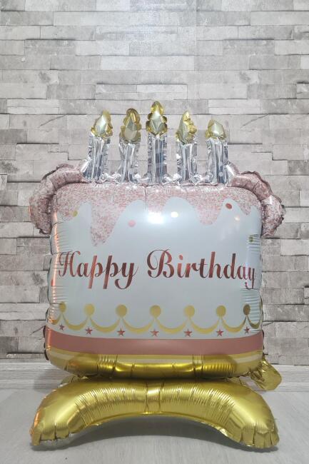 Ayaklı Doğum Günü Pastası Folyo Balon Mumlu Happy Birthday Pasta Balon - 1