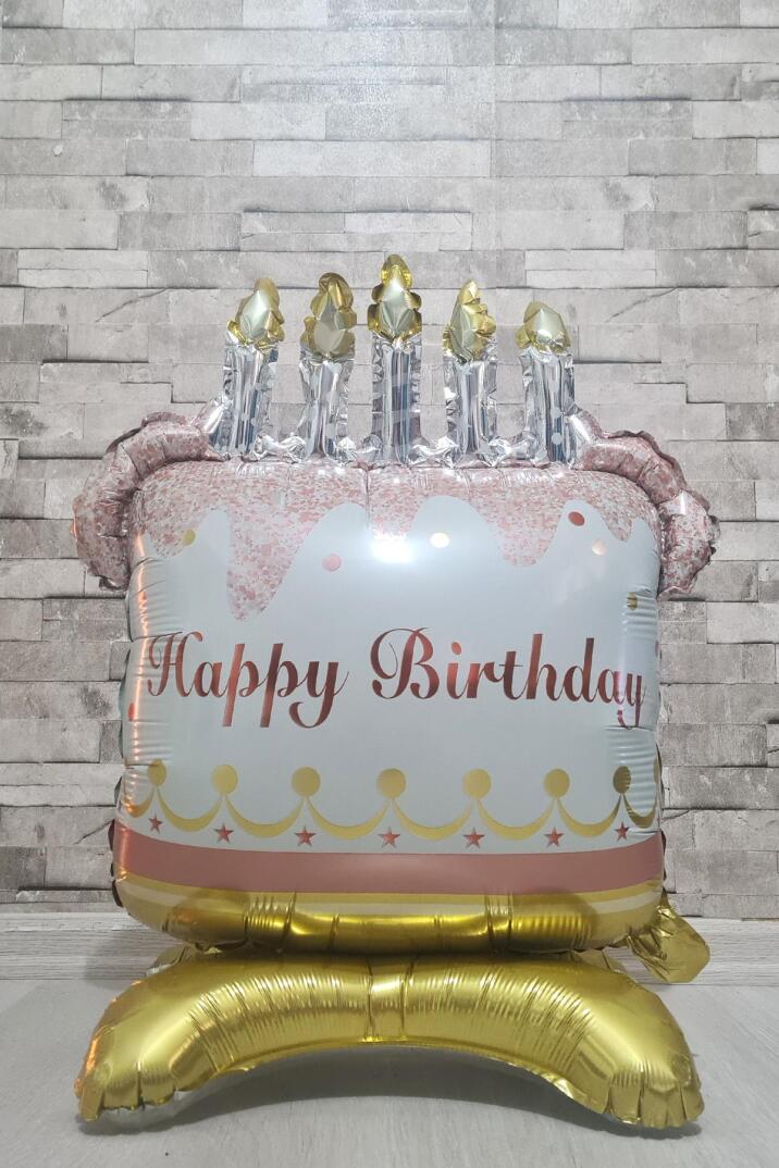 Ayaklı Doğum Günü Pastası Folyo Balon Mumlu Happy Birthday Pasta Balon - 1