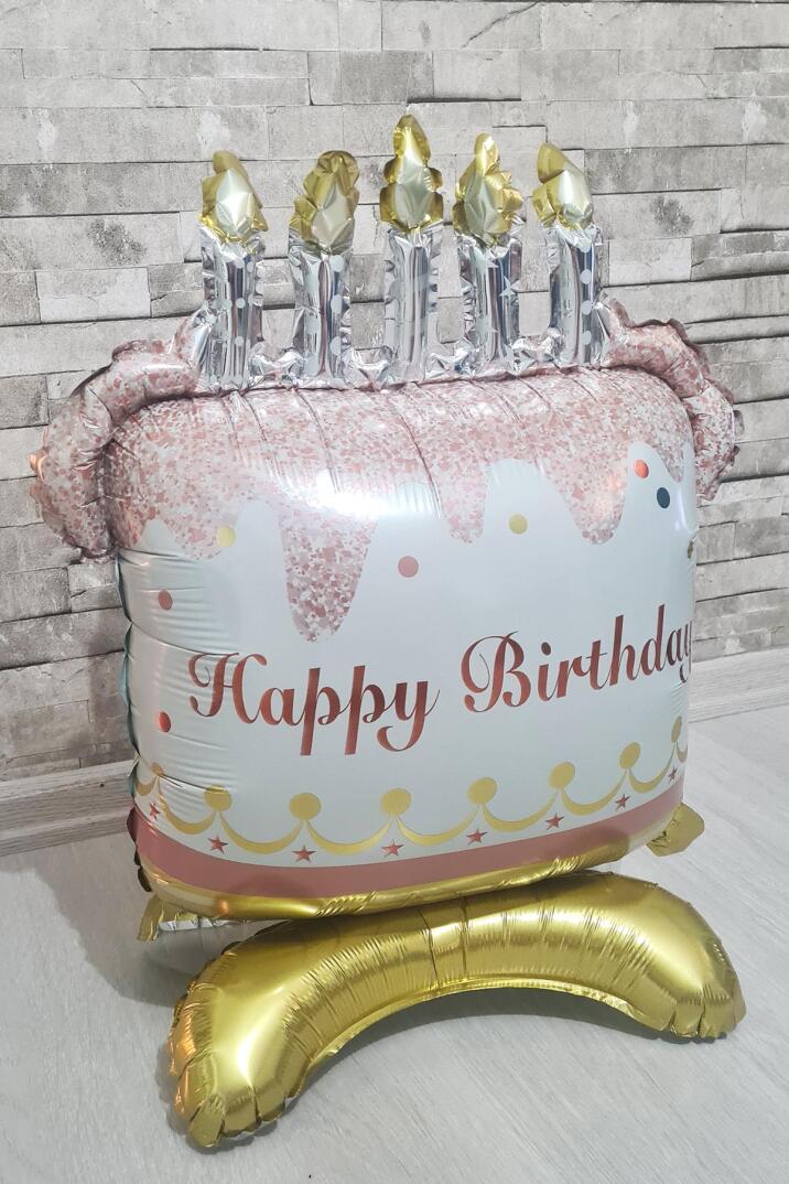 Ayaklı Doğum Günü Pastası Folyo Balon Mumlu Happy Birthday Pasta Balon - 2